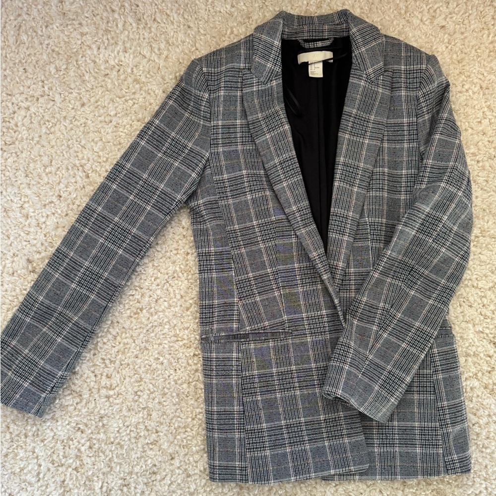 H&M Light Gray Plaid Pattern-weave Jacket